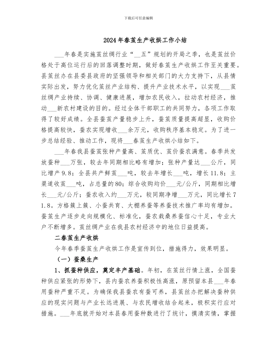 2024年春茧生产收烘工作小结_第1页