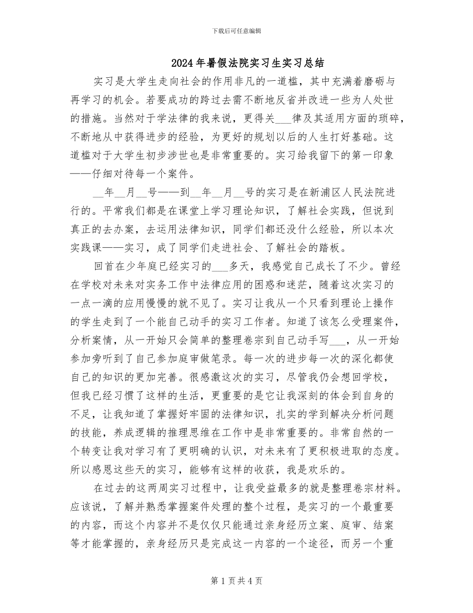 2024年暑假法院实习生实习总结_第1页