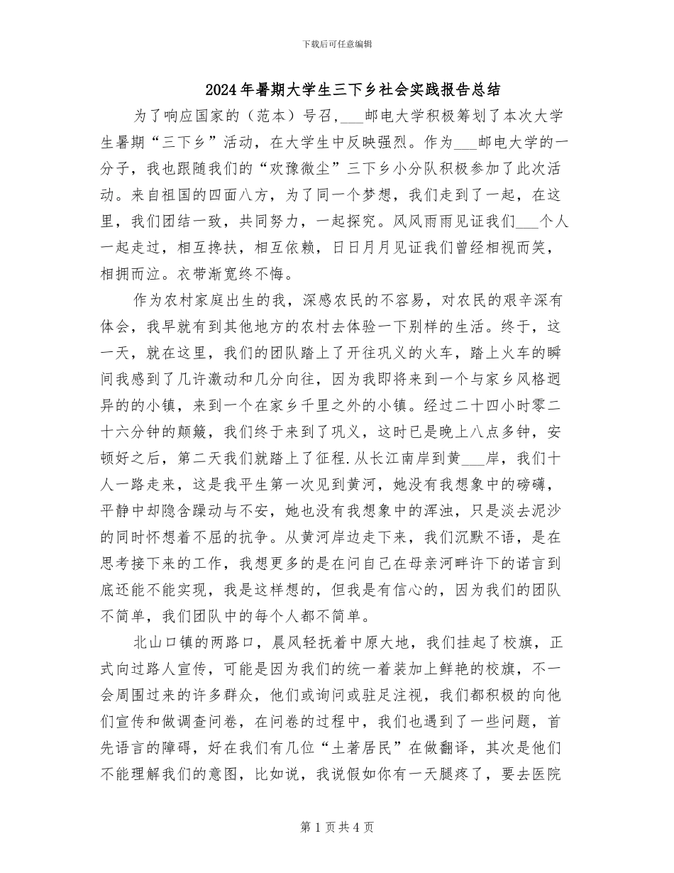 2024年暑期大学生三下乡社会实践报告总结_第1页