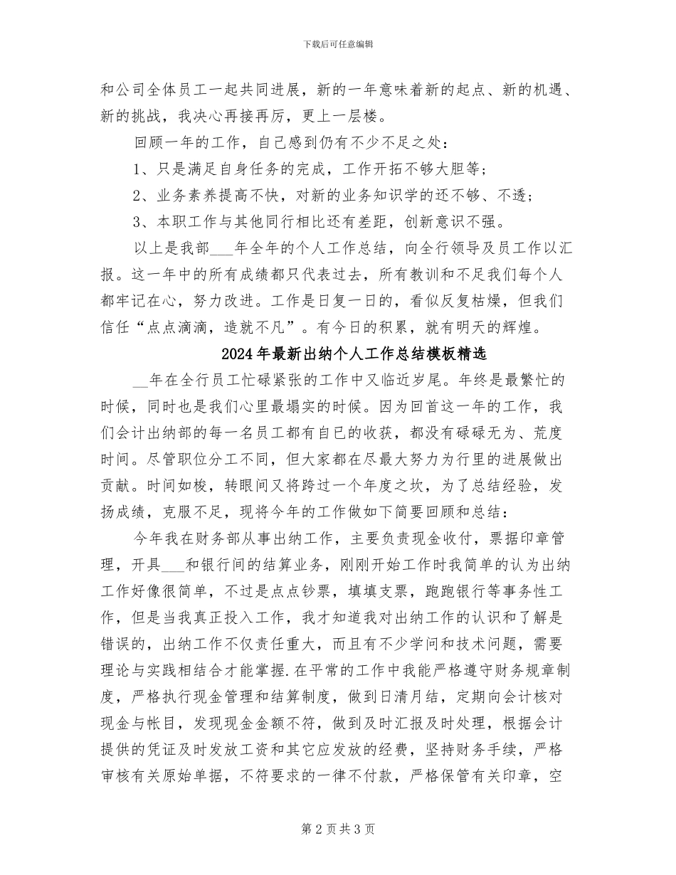 2024年最新出纳个人工作总结_第2页