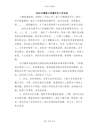 2024年最新大学辅导员工作总结