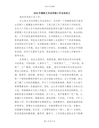 2024年最新文员试用期工作总结范文