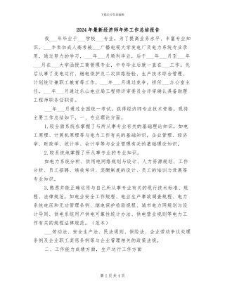 2024年最新经济师年终工作总结报告