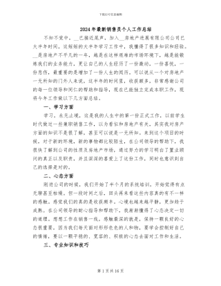 2024年最新销售员个人工作总结