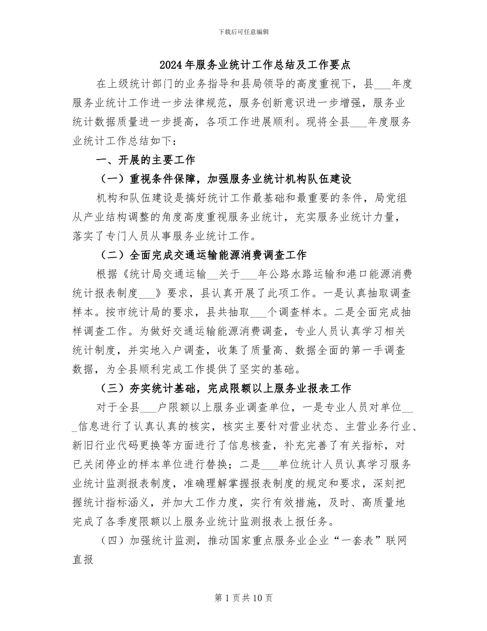2024年服务业统计工作总结及工作要点_第1页