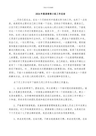 2024年服装销售小组工作总结