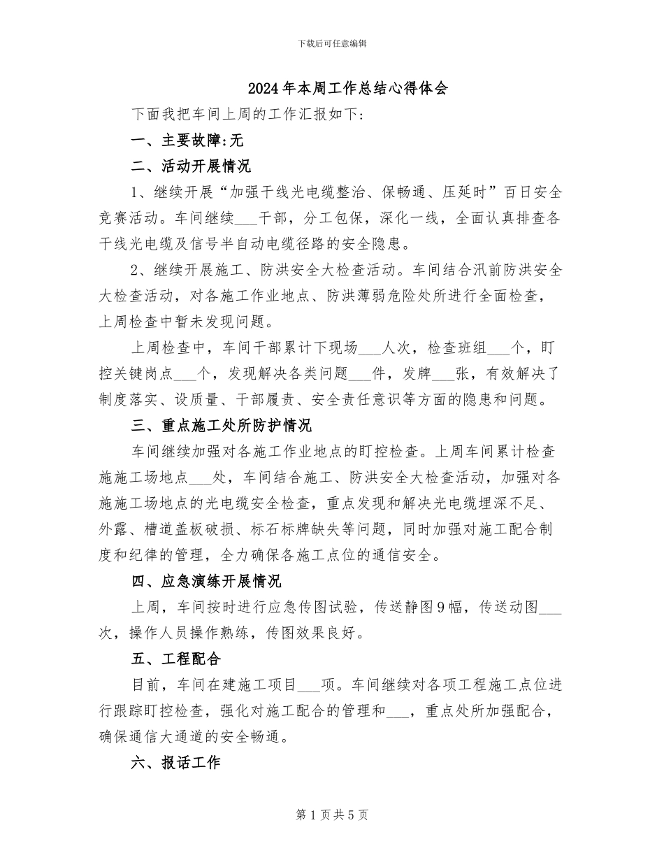 2024年本周工作总结心得体会_第1页