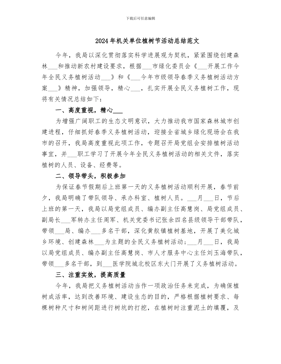 2024年机关单位植树节活动总结范文_第1页