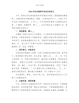 2024年机关植树节活动总结范文