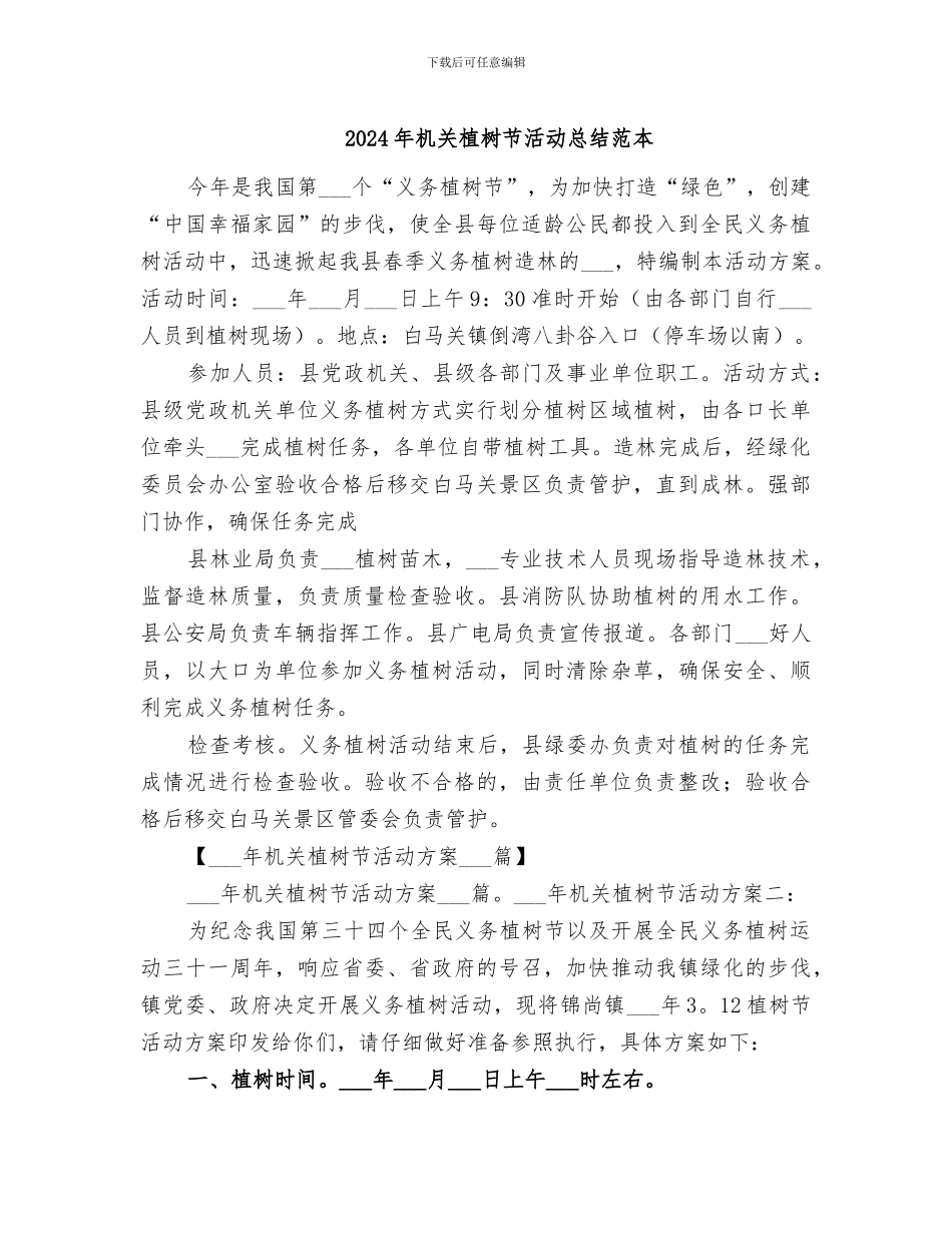 2024年机关植树节活动总结范本_第1页