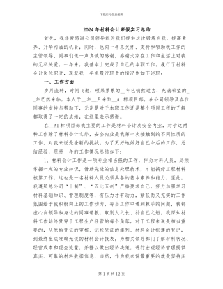 2024年材料会计寒假实习总结