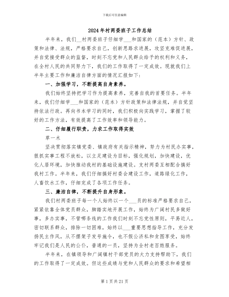 2024年村两委班子工作总结_第1页