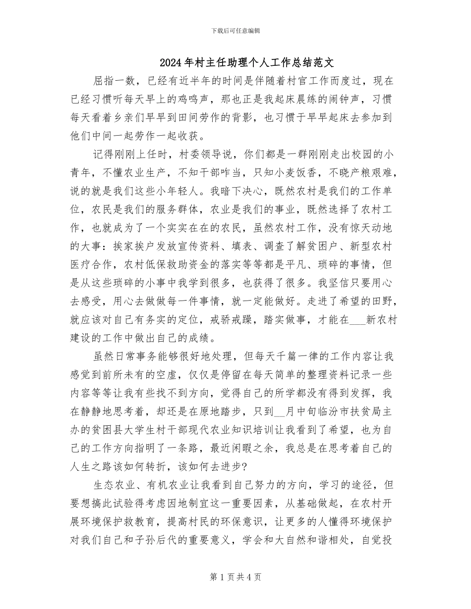 2024年村主任助理个人工作总结范文_第1页