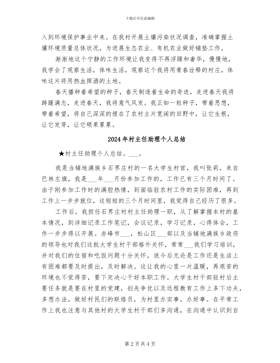2024年村主任助理个人工作总结范文_第2页