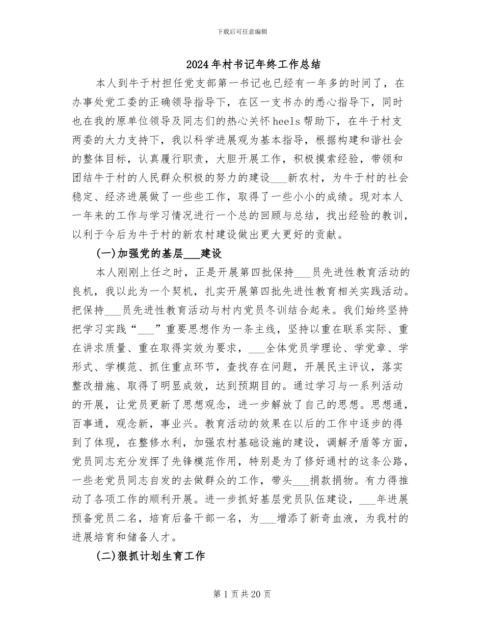 2024年村书记年终工作总结_第1页