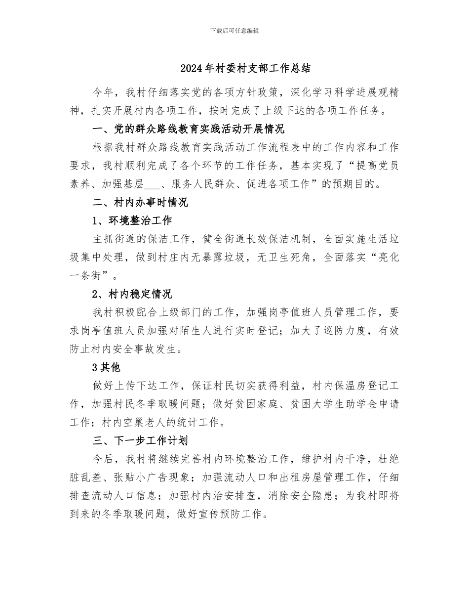 2024年村委村支部工作总结_第1页
