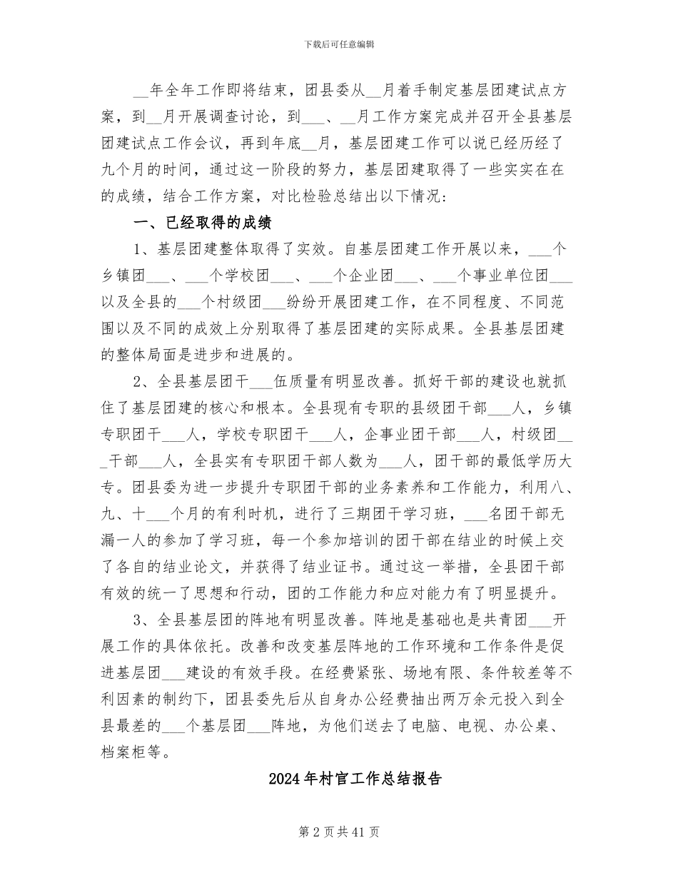 2024年村官工作总结基层团组织建设工作情况总结_第2页