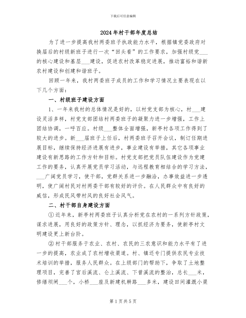 2024年村干部年度总结_第1页