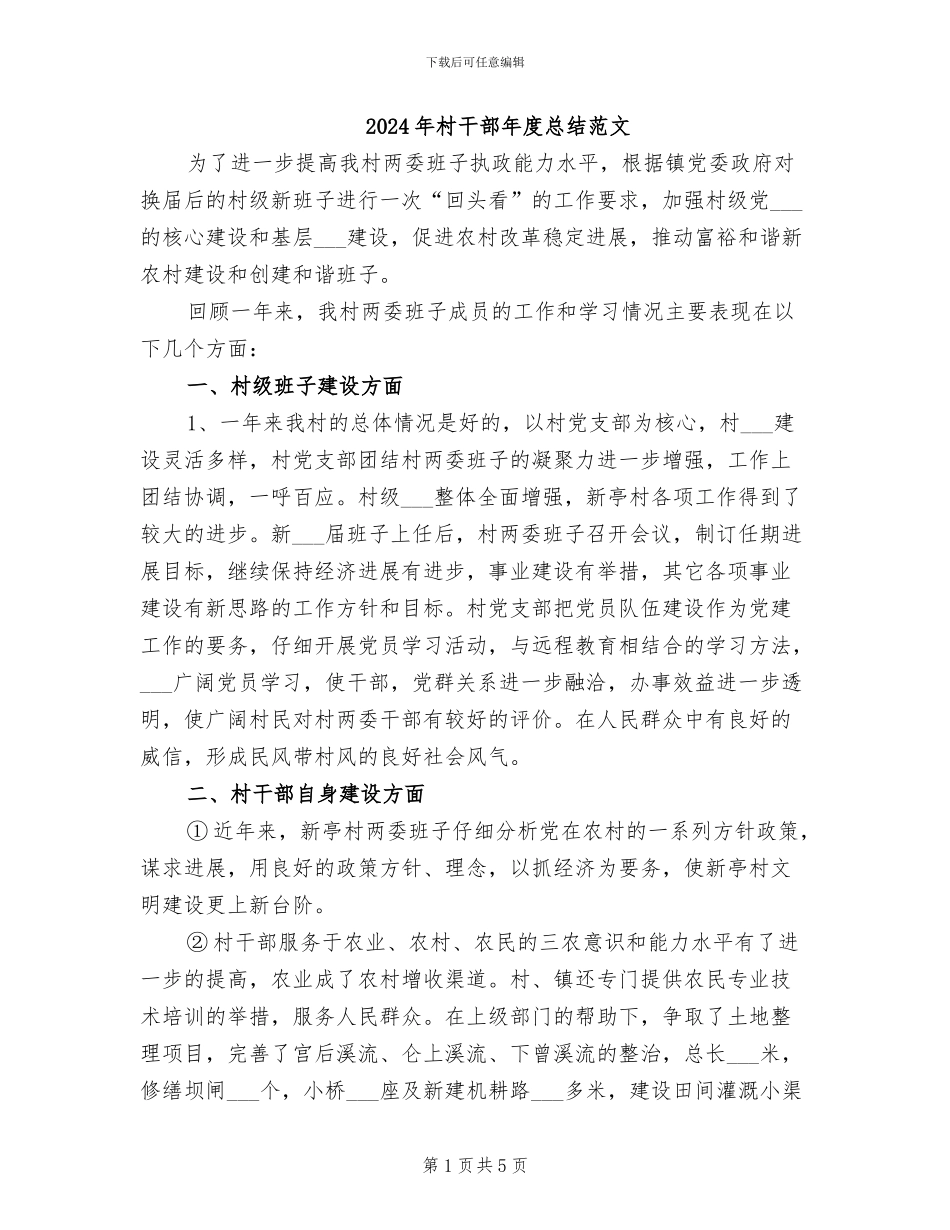 2024年村干部年度总结范文_第1页