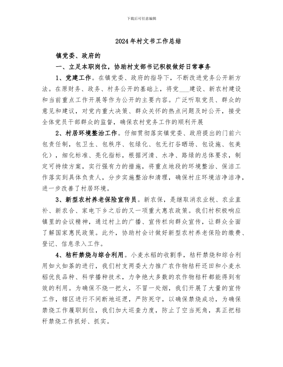 2024年村文书工作总结_第1页