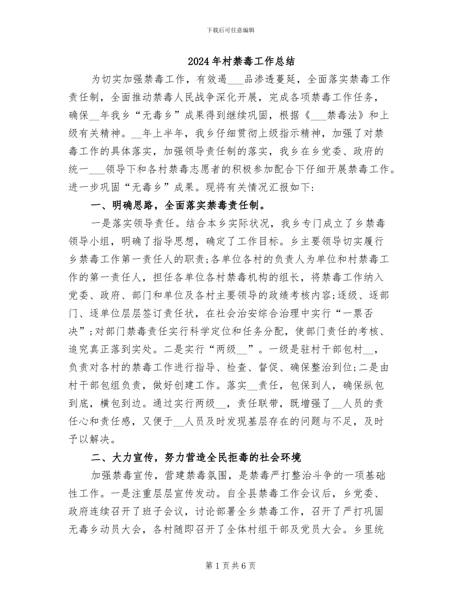 2024年村禁毒工作总结_第1页