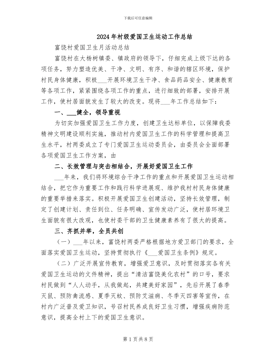 2024年村级爱国卫生运动工作总结_第1页