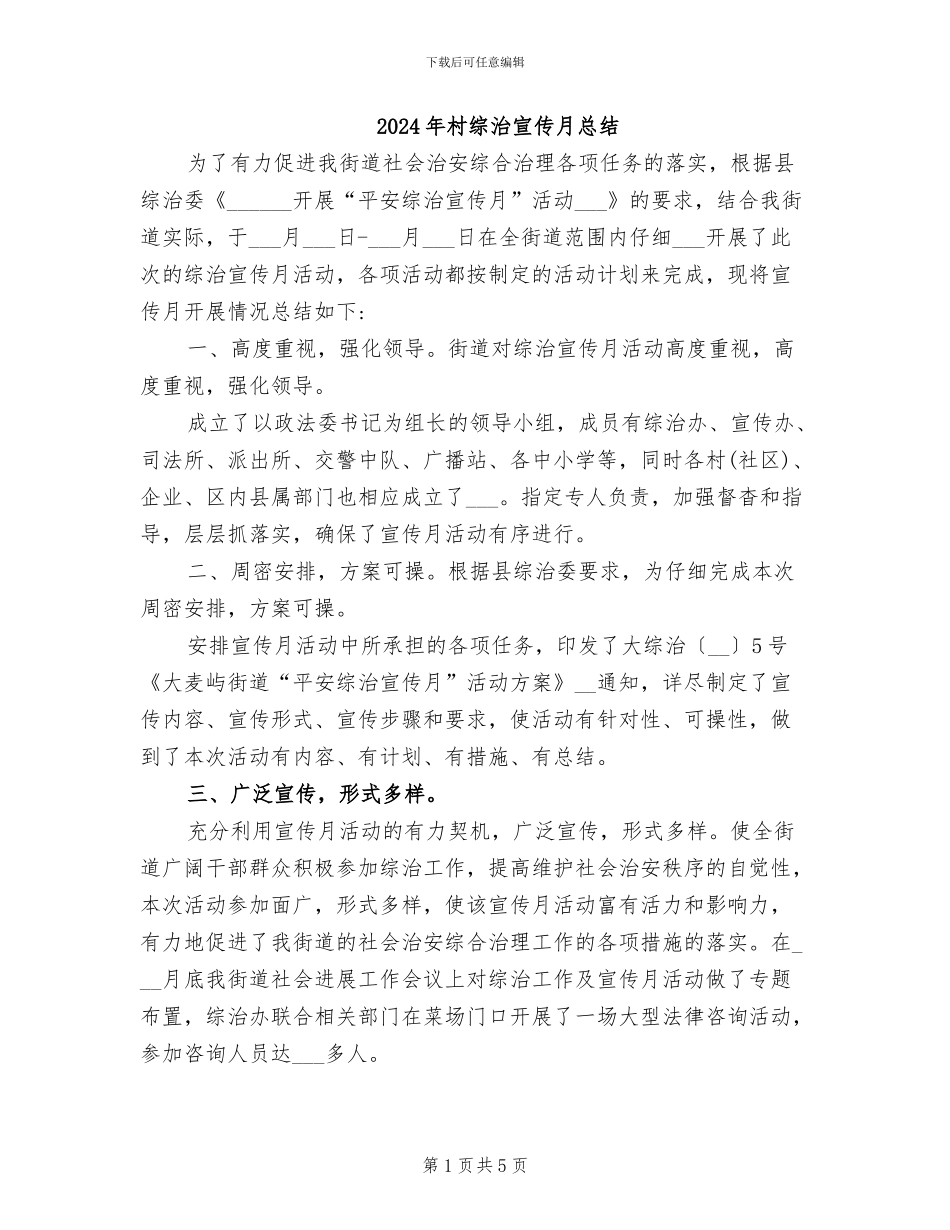 2024年村综治宣传月总结_第1页