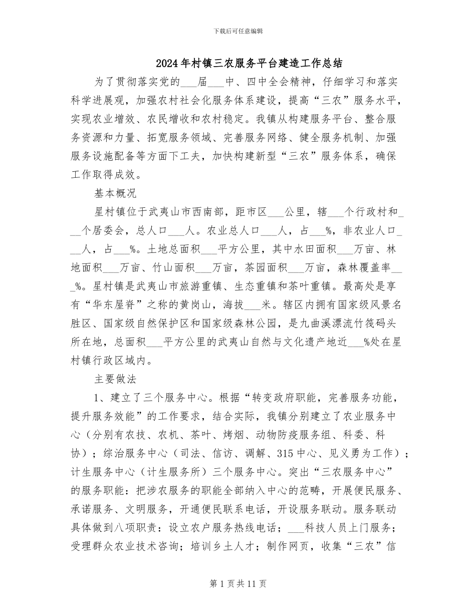 2024年村镇三农服务平台建造工作总结_第1页
