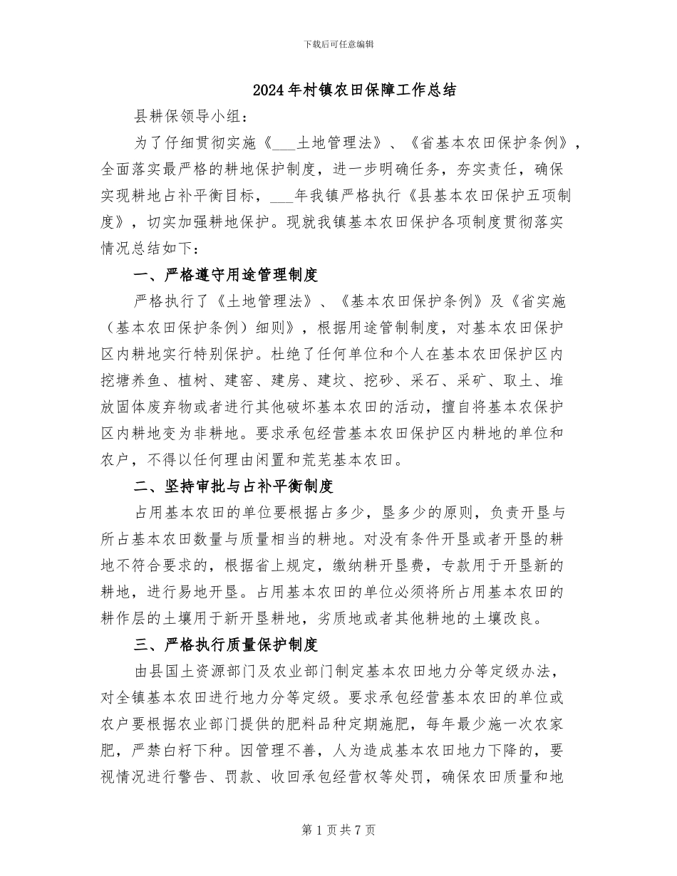 2024年村镇农田保障工作总结_第1页