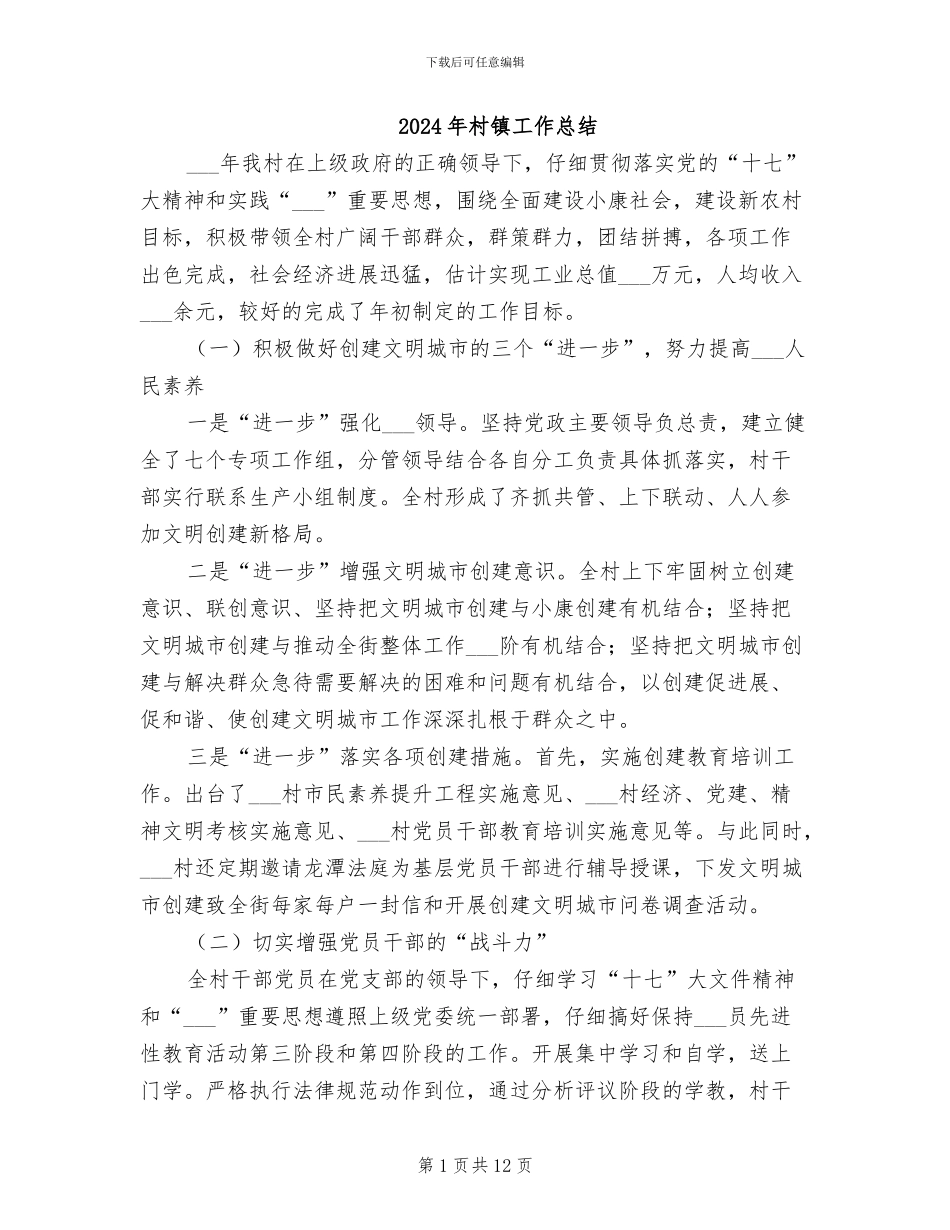 2024年村镇工作总结_第1页
