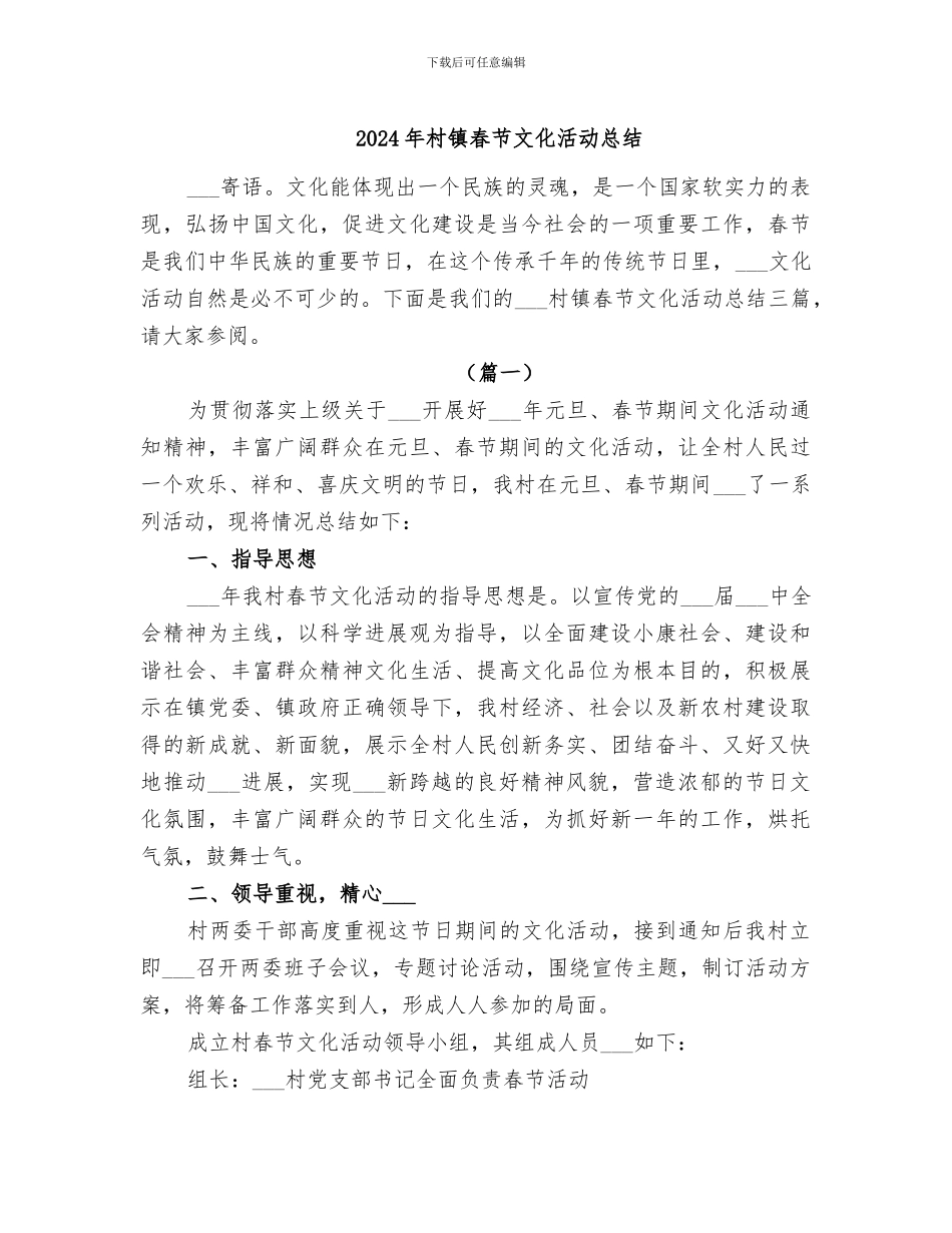 2024年村镇春节文化活动总结_第1页