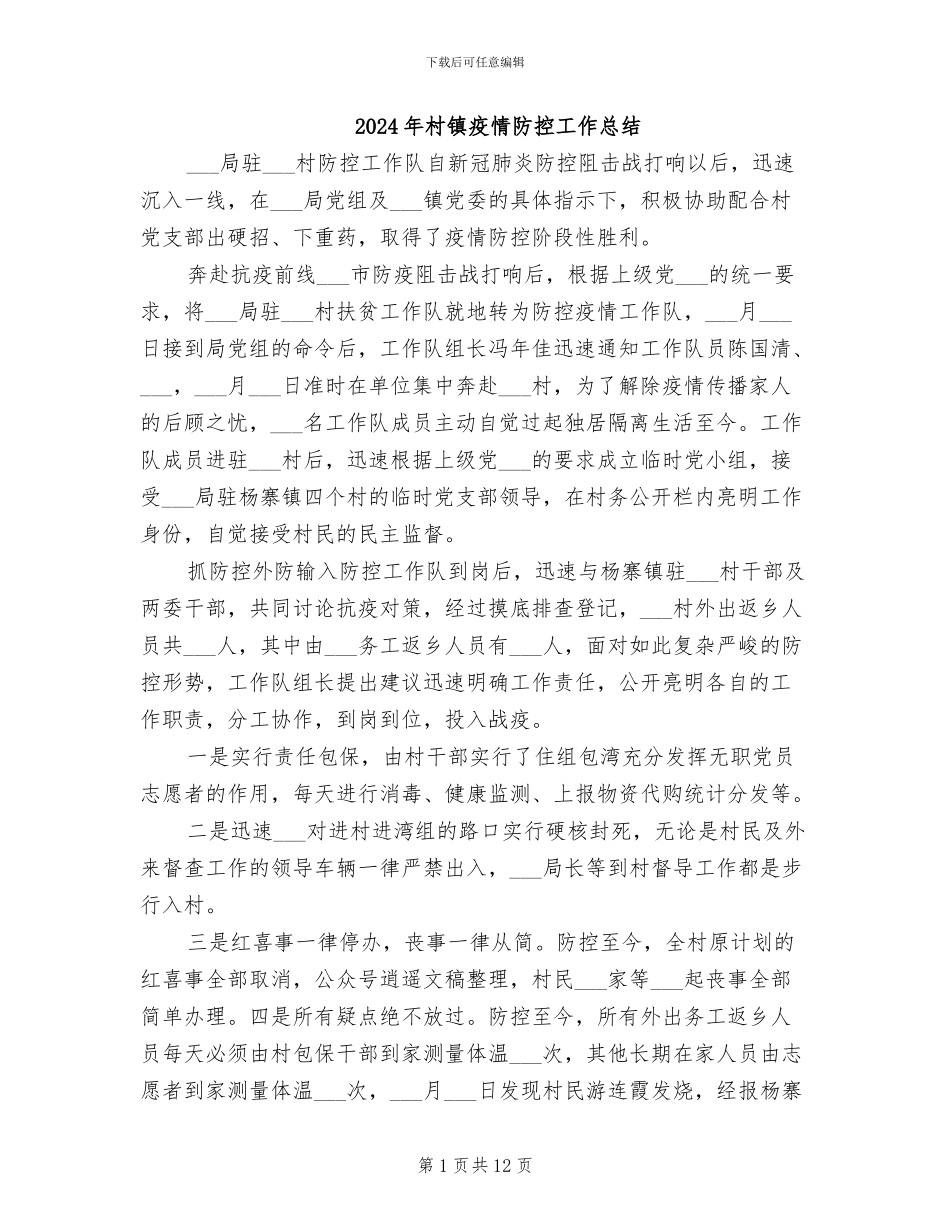 2024年村镇疫情防控工作总结_第1页