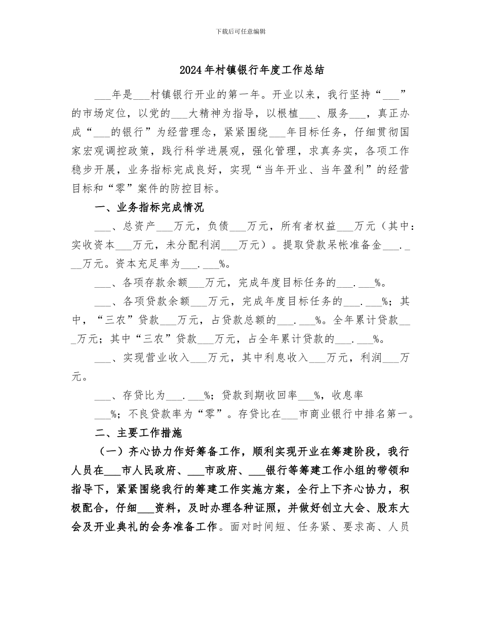 2024年村镇银行年度工作总结_第1页
