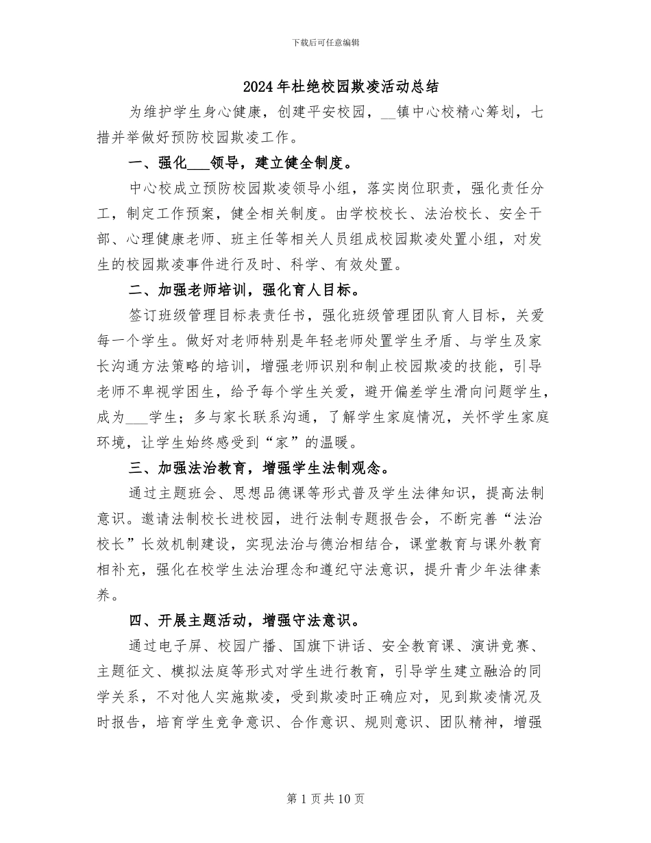 2024年杜绝校园欺凌活动总结_第1页