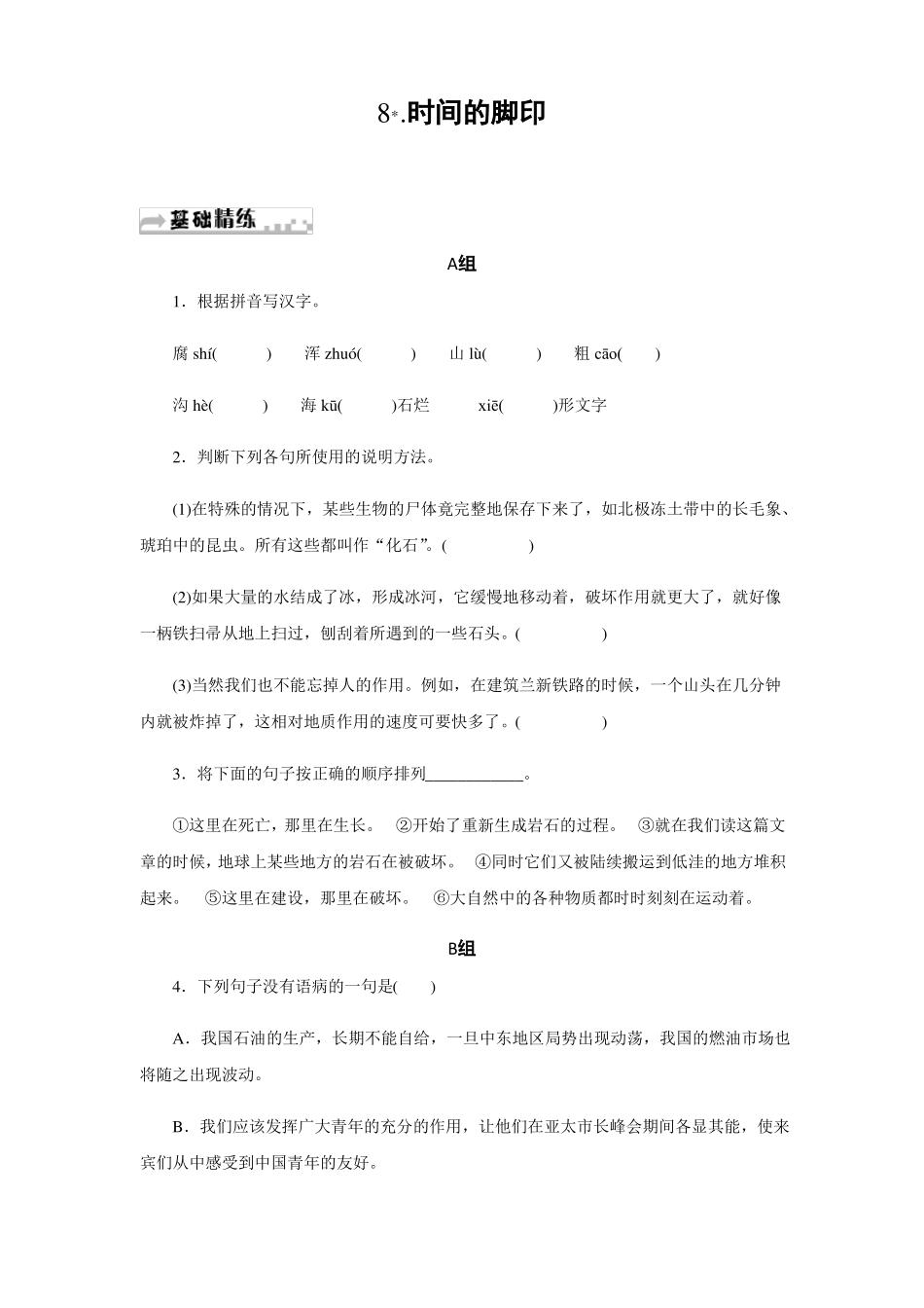 时间的脚印教学试题练习题部编版10_第1页