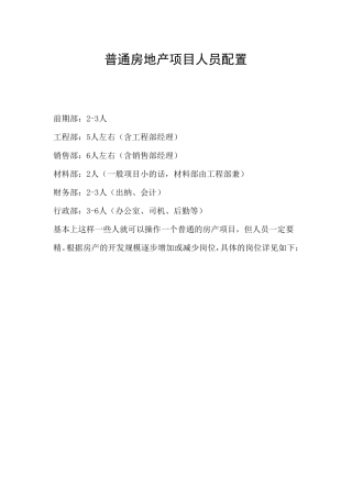 普通房地产项目人员配置