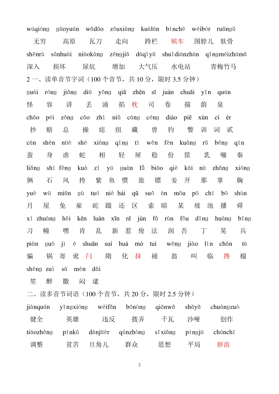 普通话水平测试用——100个单音节字词_第2页