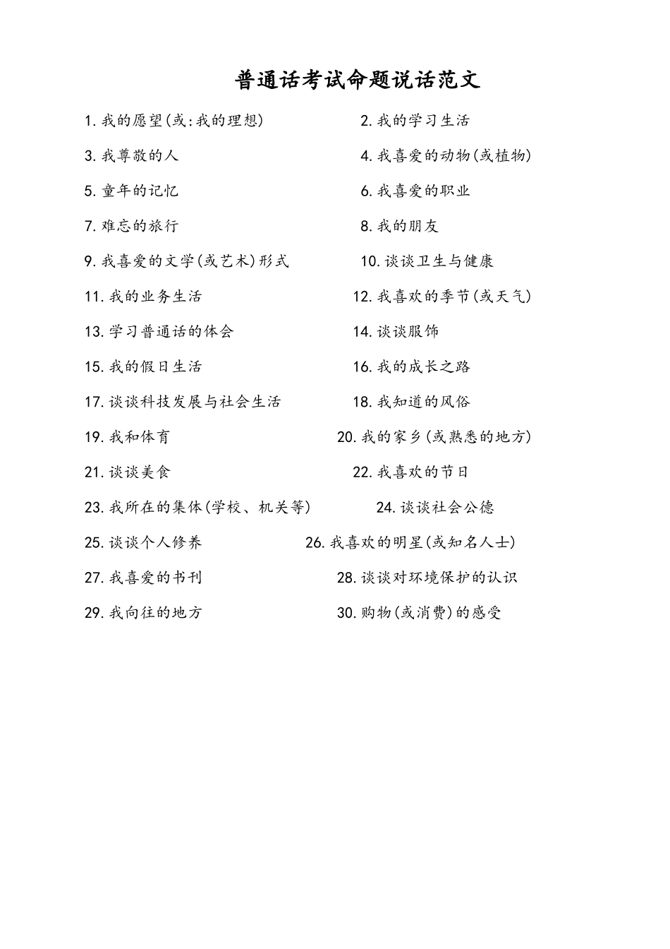 普通话考试命题说话范文_第1页