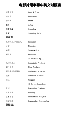 最全电影片尾字幕对照表