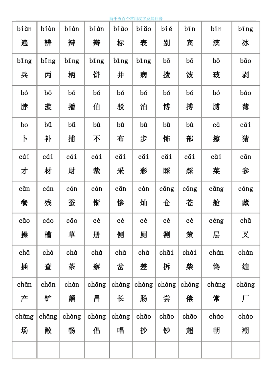 最好的小学生常用汉字表2500字-含拼音_第2页