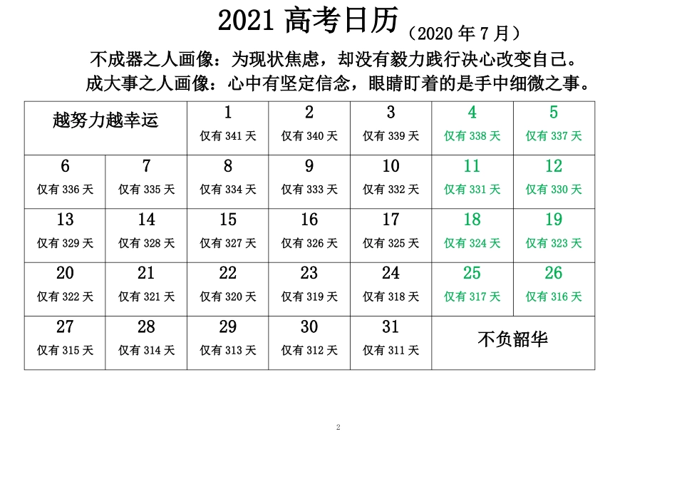 最新、最全2021高考倒计时日历可编辑、可打印_第2页