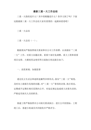 最新三重一大工作总结