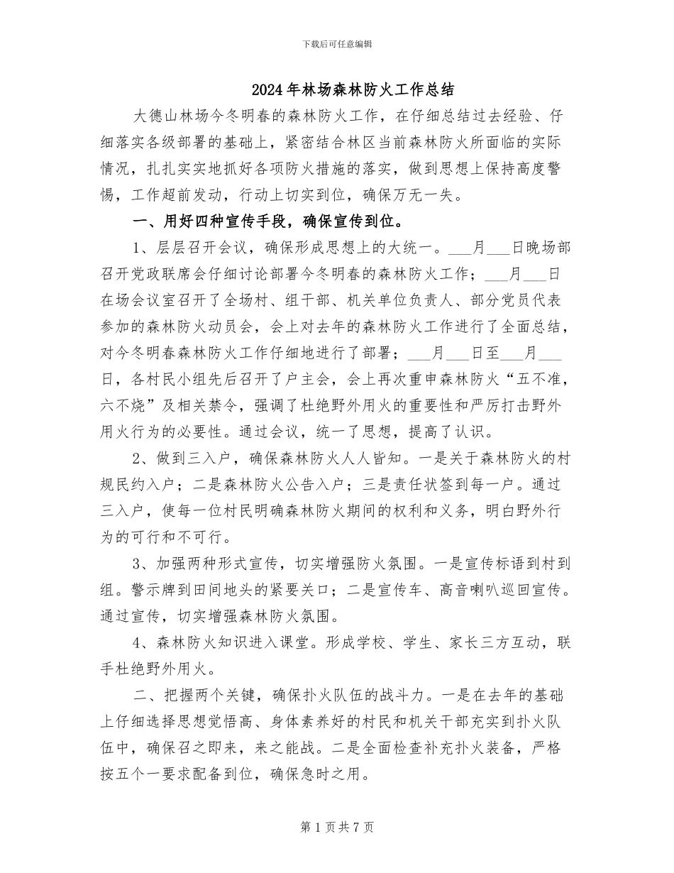 2024年林场森林防火工作总结_第1页