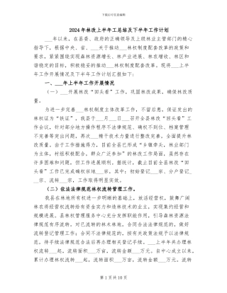 2024年林改上半年工总结及下半年工作计划