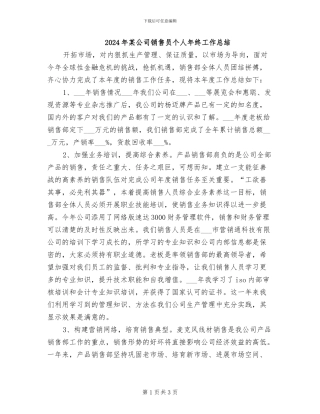 2024年某公司销售员个人年终工作总结