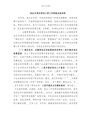 2024年某区劳动工资工作经验总结材料