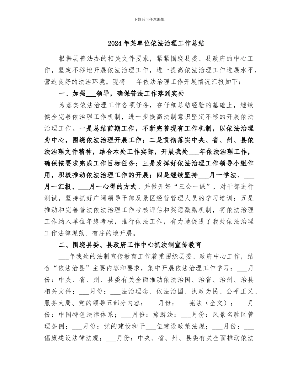 2024年某单位依法治理工作总结_第1页