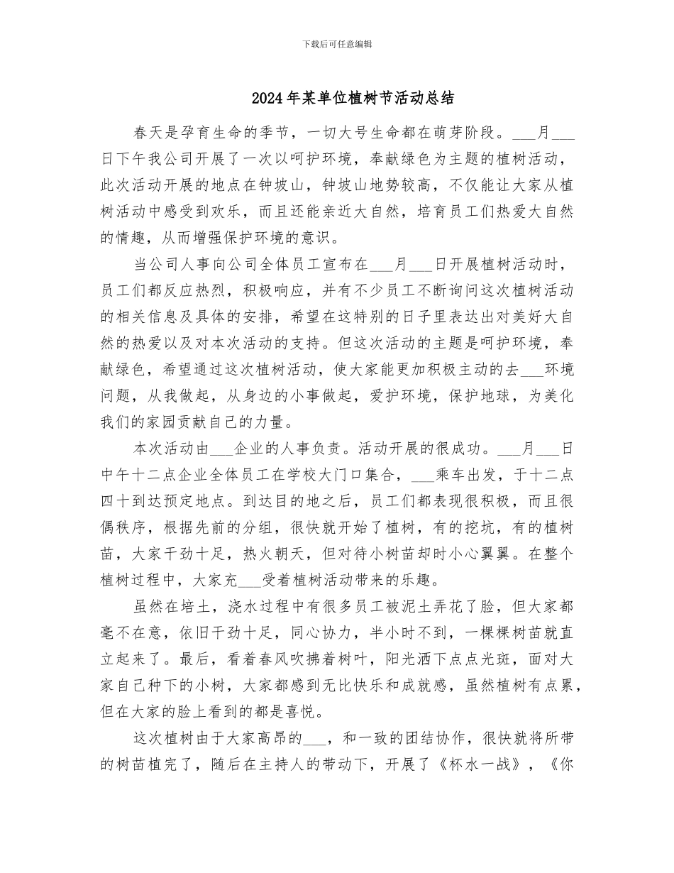 2024年某单位植树节活动总结_第1页