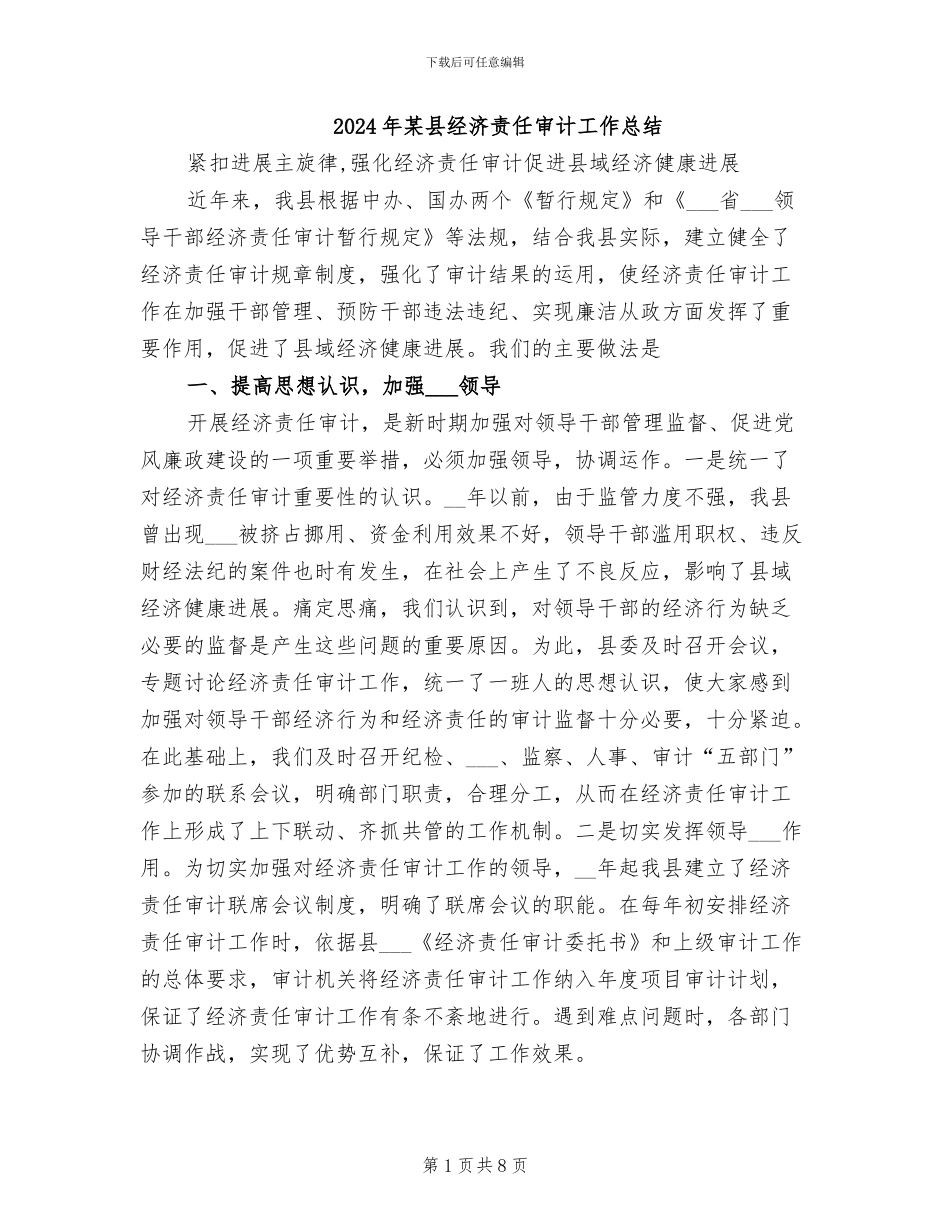 2024年某县经济责任审计工作总结_第1页