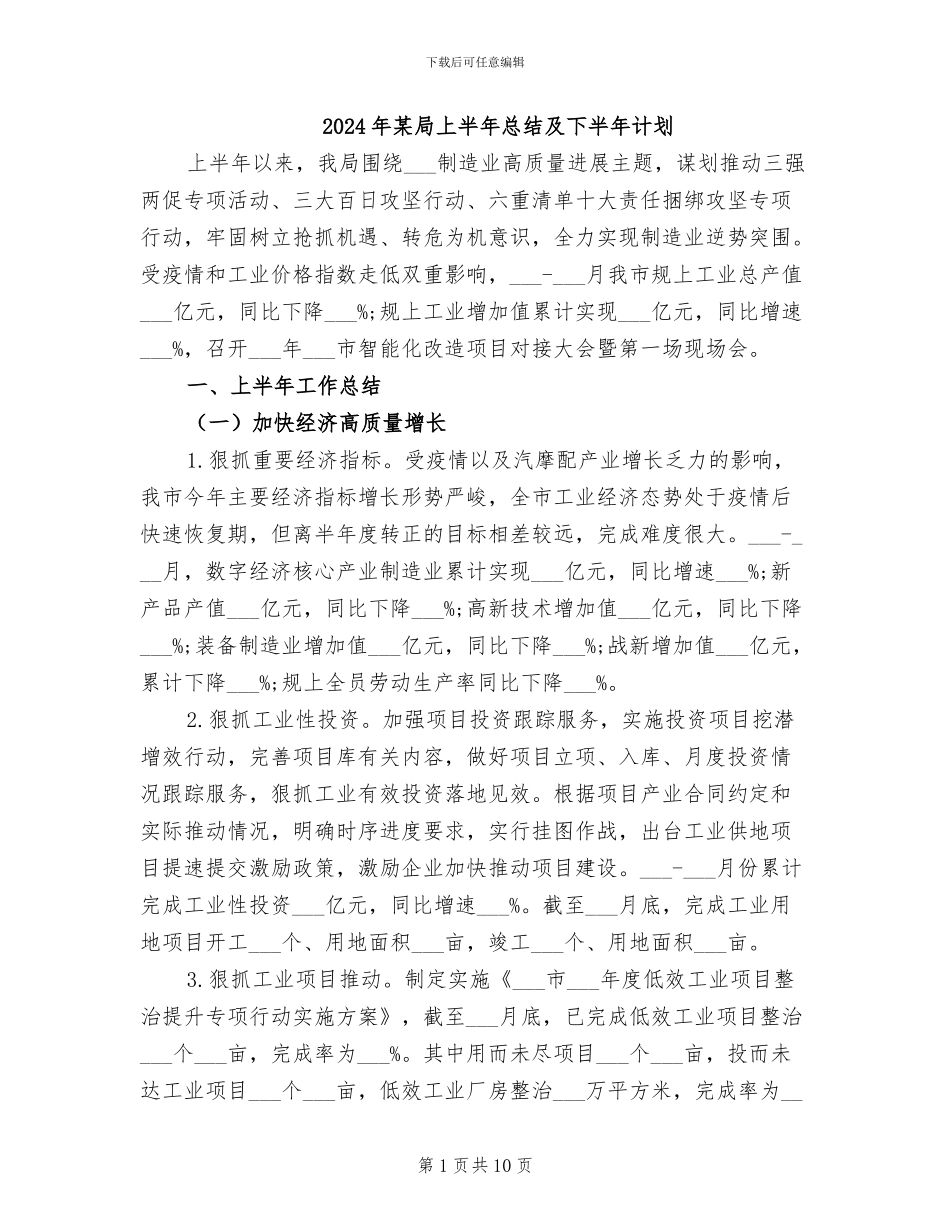 2024年某局上半年总结及下半年计划_第1页